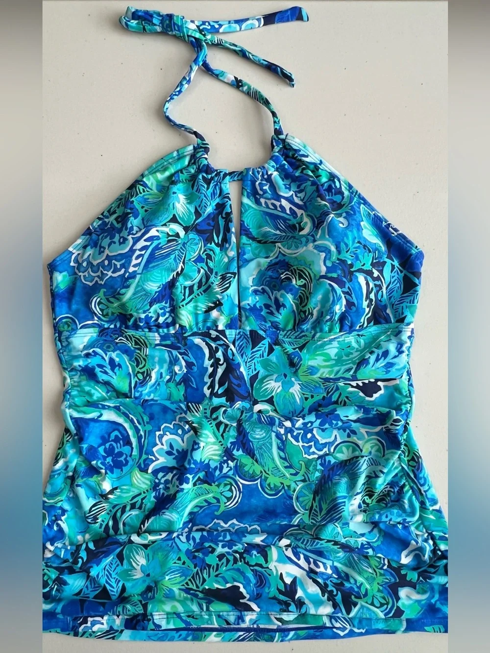Lauren Ralph Lauren Blue Paisley High Neck Tankini Top Size 12 - Picture 2 of 10
